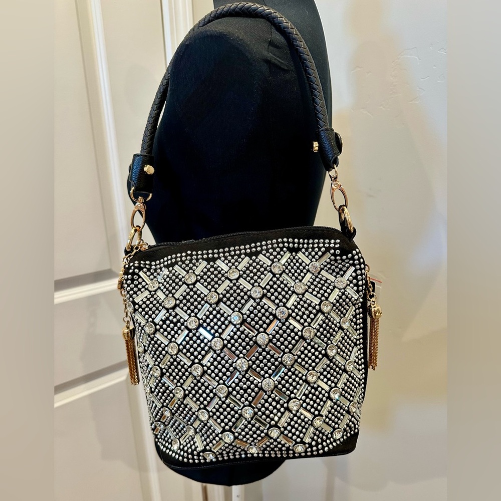 Fashion Rhinestone Bling Black Hobo Handbag *NWT*